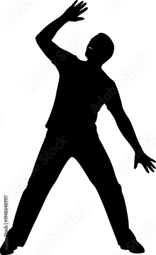 Vector silhouette of a man disco dancing.
