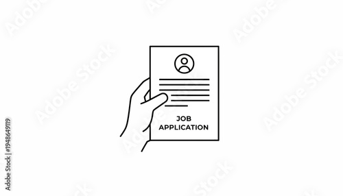 Hand holding a job application form with profile icon and text