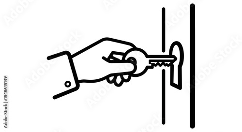 Hand Inserting Key into Lock - Security and Access Concept