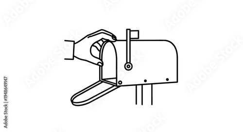 Hand opening a classic metal mailbox with flag up, receiving mail concept