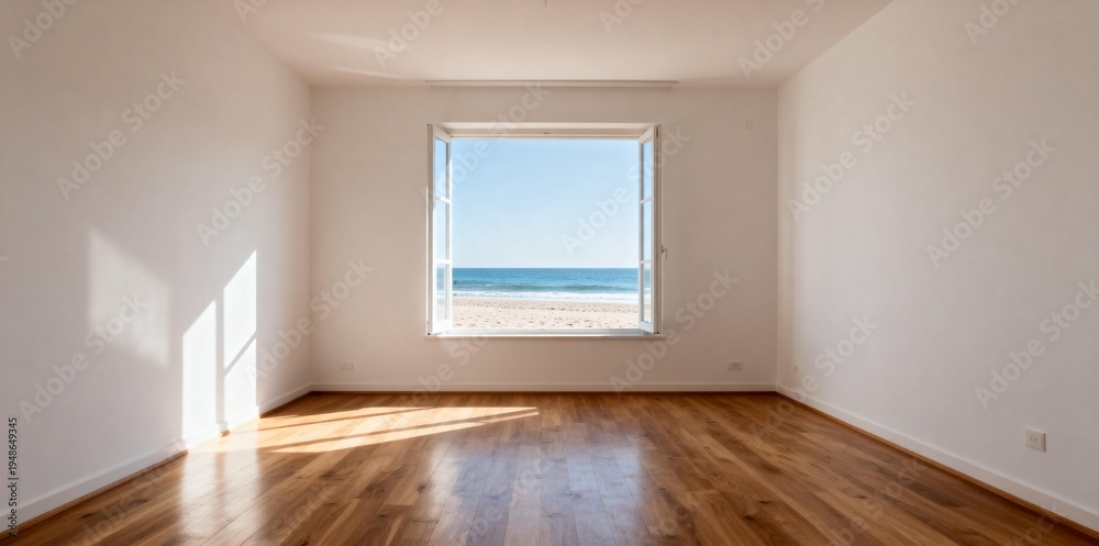 Fototapeta premium Bright Empty Room with Ocean View from Window