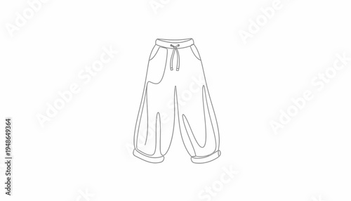 Fashion Sketch: Loose Fit Harem Pants with Drawstring Waist and Cuffed Ankles