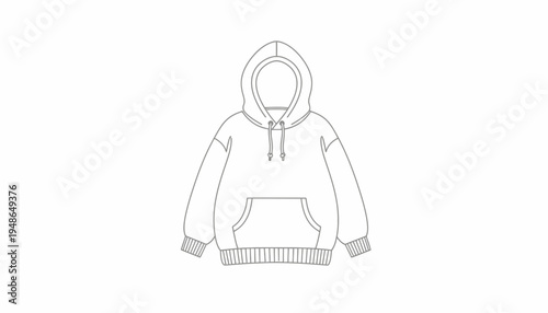 Fashion Sketch: Minimalist Hoodie Outline with Kangaroo Pocket and Drawstrings