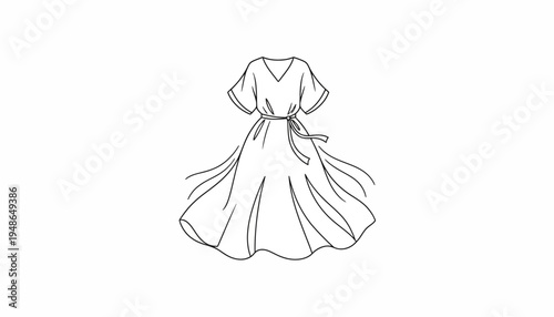 Fashion sketch of a flowing midi dress with short sleeves and a belt
