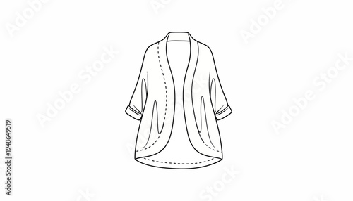 Fashion Sketch: Open Front Cardigan with Cuffed Sleeves and Pockets