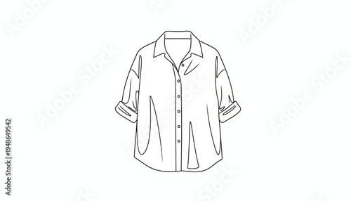 Fashion Sketch: Oversized Button-Up Shirt with Rolled Sleeves, Minimalist Line Art