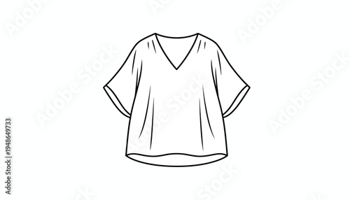 Fashion Sketch: V-Neck Blouse with Kimono Sleeves, Minimalist Apparel Design