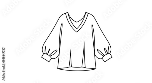 Fashion Sketch: V-Neck Blouse with Puffed Sleeves and Pleated Front