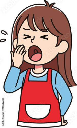 Cute cartoon girl yawning tired sleepy child covering mouth feeling exhausted fatigue bedtime routine kids illustration for sleep concept morning tirednessCute cartoon girl yawning tired sleepy child