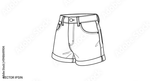 Fashionable denim shorts, vector illustration, fashion design, clothing sketch, summer wear