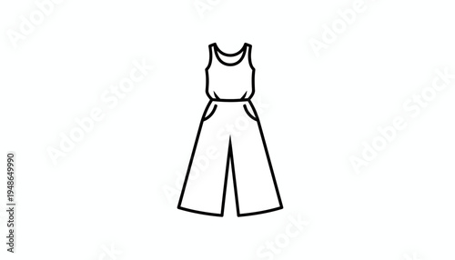 Fashionable Jumpsuit Icon: Simple Line Art of a Wide-Legged Sleeveless Romper