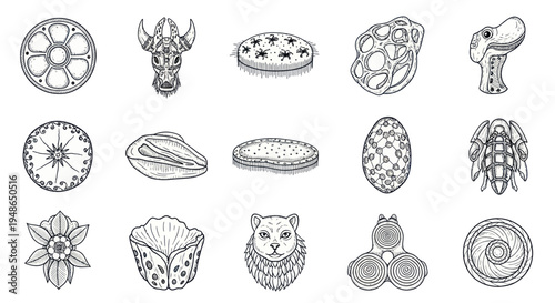 Whimsical Hand-Drawn Objects: Animals, Flowers, and Abstract Shapes