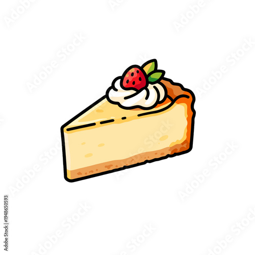 [Vector EPS]A delicious slice of cheesecake with cream and strawberry