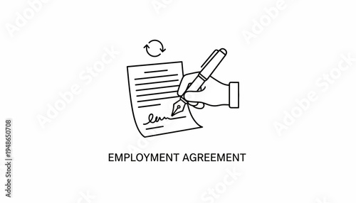 Employment Agreement Document Signing with Pen and Hand Icon