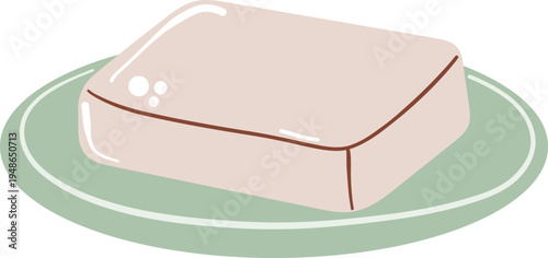 Bar soap on a dish, bathroom hygiene and skincare. Hand drawn vector illustrations
