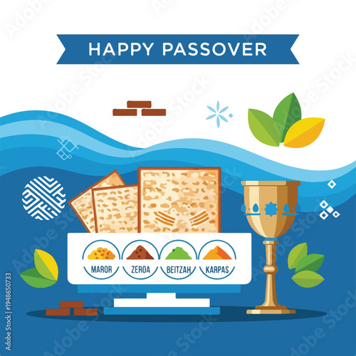 Colorful illustration with symbolic items for the religious holiday