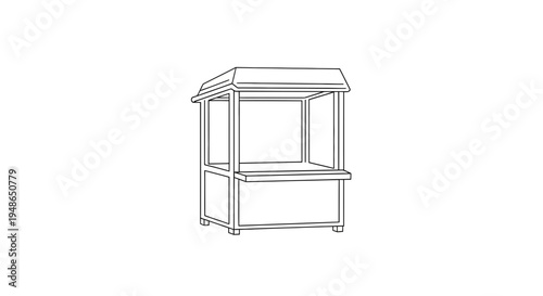 Empty Wooden Kiosk Stand with Canopy for Market or Street Vending