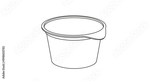 Empty disposable food container, line art, isolated on white background, packaging concept