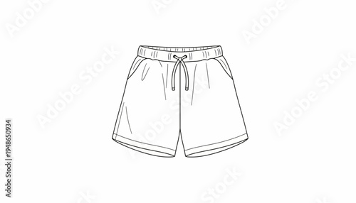 Fashion Flat Sketch: Casual Shorts with Drawstring and Pockets