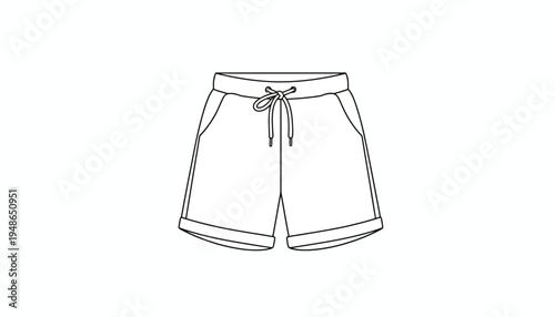 Fashion Flat Sketch: Casual Women's Shorts with Drawstring and Cuffed Hem