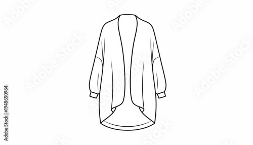 Fashion flat sketch of a women's long cardigan with balloon sleeves