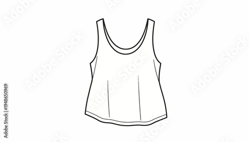 Fashion flat sketch of a women's tank top with a flared hem and scoop neckline.