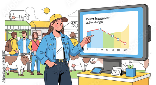 Woman presenting data on a large screen.