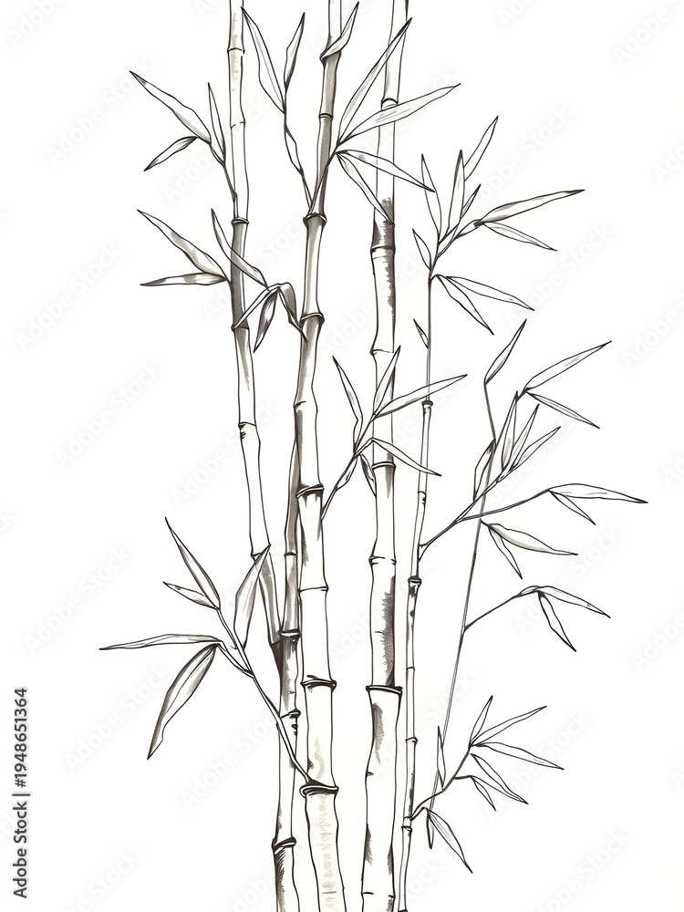 Obraz premium Bamboo Botanical Sketch - fine ink lines repeating harmoniously.