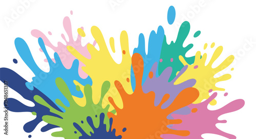 Colorful splattered paint blobs on a white background