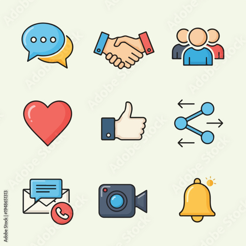 Colorful vector illustrations of communication, sharing, and social interactions
