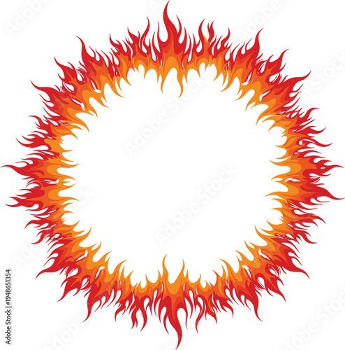 Fiery flame circle frame border blazing fire ring design element for logo badge emblem decoration vector illustration