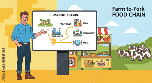 Man Explaining Farm to Fork Food Chain Traceability.