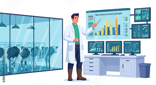 Scientist Analyzing Data in Modern Farm Control Room.