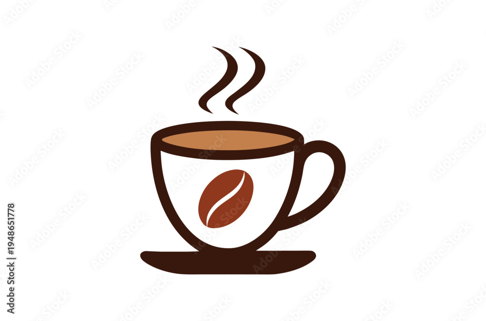 Obraz premium A stylized illustration of a hot coffee cup with steam and beans