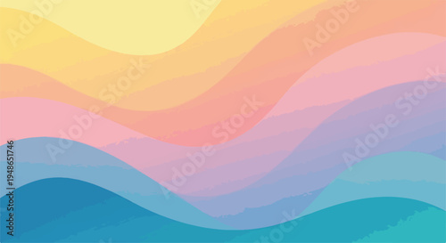 Colorful, wavy abstract background with gradients of various hues