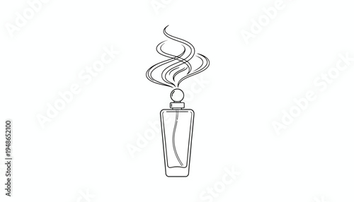 Elegant Perfume Bottle with Wisp of Fragrance, Minimalist Line Art