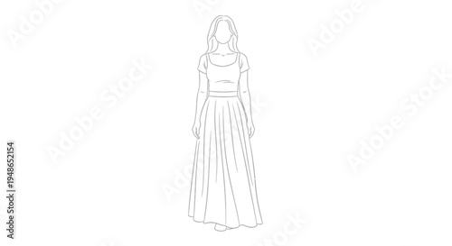 Elegant Woman in Flowing Maxi Dress - Fashion Sketch Illustration