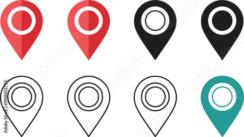 Collection of map pin icons in various colors and styles