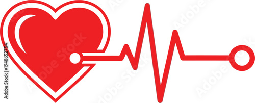 Heartbeat symbol with red heart and ecg line