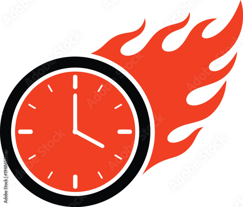 A clock with flames indicating speed and urgency