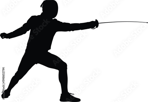 Fencer in action silhouette of a person fencing with a foil