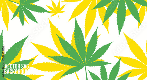 Green and Yellow Marijuana Leaf Pattern Background, Cannabis Vector Art