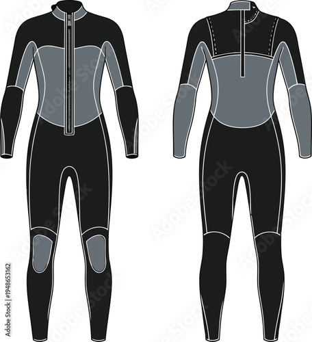 Professional Black and Gray Full Body Dive Suit Illustration for Designers