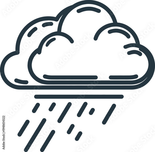 A simple line art icon of a cloud with rain falling, symbolizing weather forecasts, precipitation, or an overcast sky.