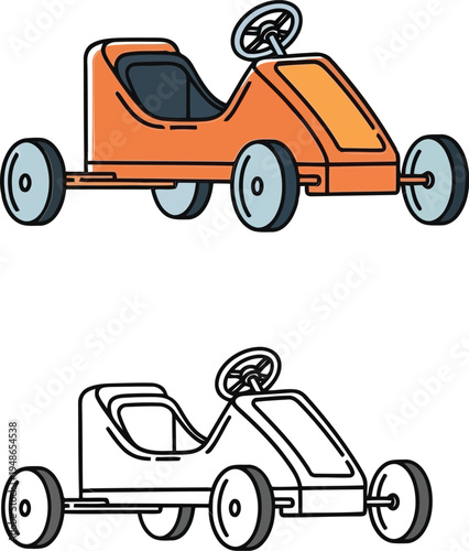 Vintage Style Go Kart and Classic Toy Car Vector Illustration Set