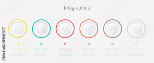 Infographic 6 options design elements for your business data. Vector Illustration.