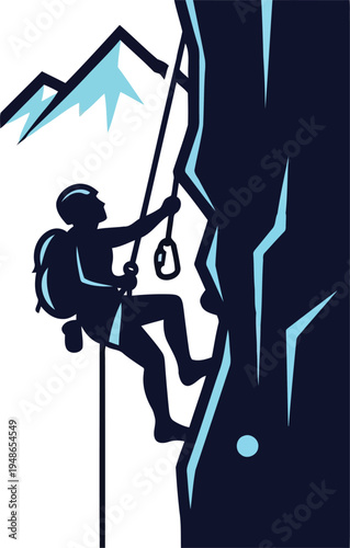 Professional Climber Silhouette Ascending a Rock Wall with Safety Gear