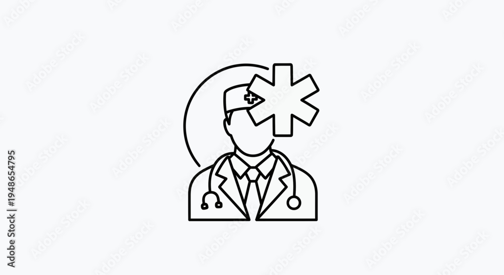 Fototapeta premium Doctor Icon with Stethoscope and Star of Life Symbol, Medical Professional Illustration