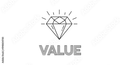 Diamond Icon with "Value" Text - Symbolizing Worth, Quality, and Preciousness