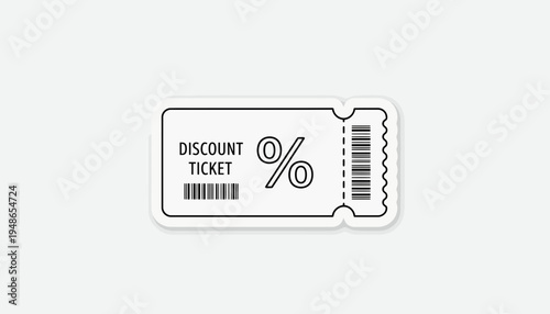 Discount Ticket Icon with Percentage Symbol and Barcodes